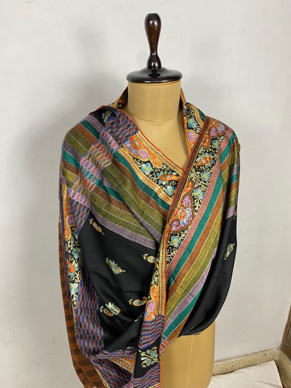 Designed Shawl With Strip Work